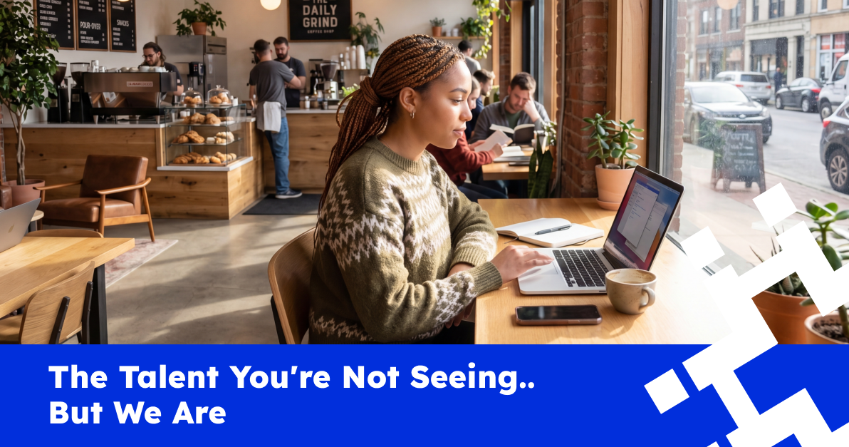 Professional working on a laptop in a café, representing hidden talent not actively applying but open to new career opportunities.